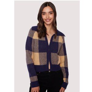 Lost + Wander Blue and Tan Checkered Cardigan